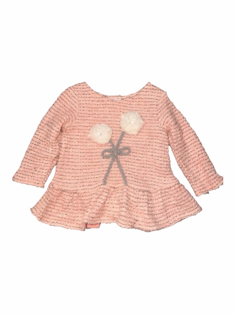 Cachcach Girls Peplum Knit Sweater Pom Pom Bow 24M